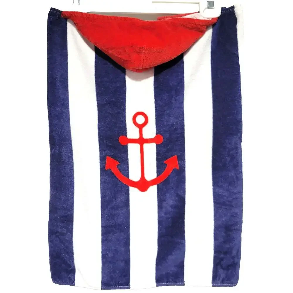 Pottery Barn Kids Hooded Bath Wrap Towel Sailor Anchor Soft 100% Cotton